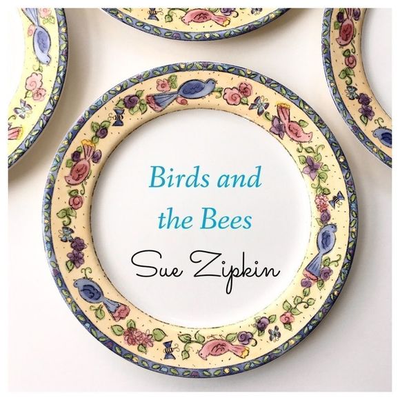 “Birds and the Bees” 4pc Dinner Plates, Sue Zipkin